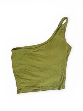 One-Shoulder Olive Green Ribbed Tank Top